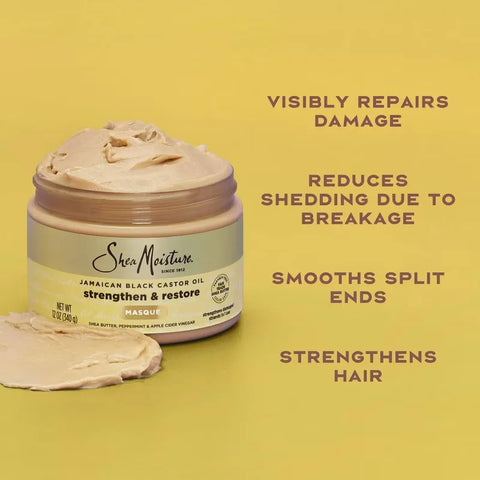 SheaMoisture Jamaican Black Castor Oil Strengthen & Restore Hair Mask - 11.5oz: Deep Hydration, Textured Hair, Damage Repair, Daily Use