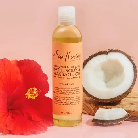 SheaMoisture Coconut and Hibiscus Bath Body and Massage Oil - 8 fl oz: Deep Hydration, Softening, Recommended for Dry Skin