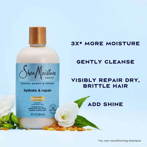 SheaMoisture Manuka Honey & Yogurt Hydrate & Repair Shampoo - 13 fl oz: For Curly, Dry Hair, Moisturizing, Paraben-Free, Sulfate-Free