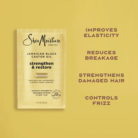 SheaMoisture Jamaican Black Castor Oil Strengthen & Restore Hair Mask - 11.5oz: Deep Hydration, Textured Hair, Damage Repair, Daily Use