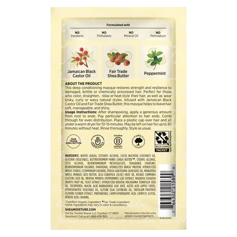 SheaMoisture Jamaican Black Castor Oil Strengthen & Restore Hair Mask - 11.5oz: Deep Hydration, Textured Hair, Damage Repair, Daily Use