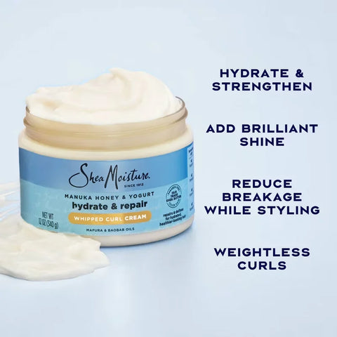 SheaMoisture Manuka Honey + Yogurt Hydrate + Repair Whipped Curl Cream - 11.5oz: Moisturizing, Strengthening, Paraben-Free, Sulfate-Free