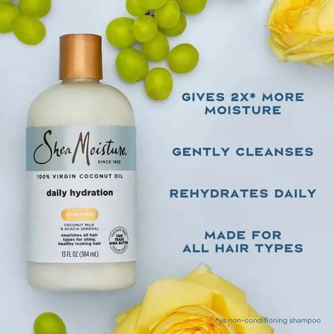 SheaMoisture Virgin Coconut Oil Shampoo Daily Hydration - 13 fl oz: Paraben-Free, Sulfate-Free, Liquid, All Hair Types